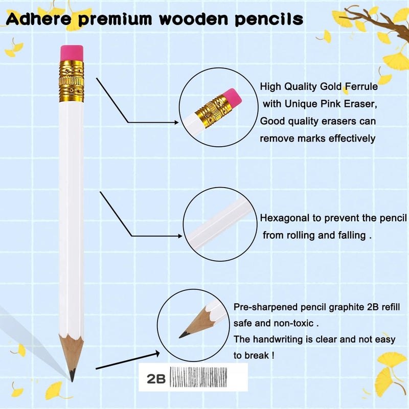 Adhere 25pcs Golf Pencils with eraser Hexagon Wooden Pencils Graphite 2B for Golf Event Scoring,Classroom,Wedding,Company Meetings,Pew, Pocket (white) - Image 3